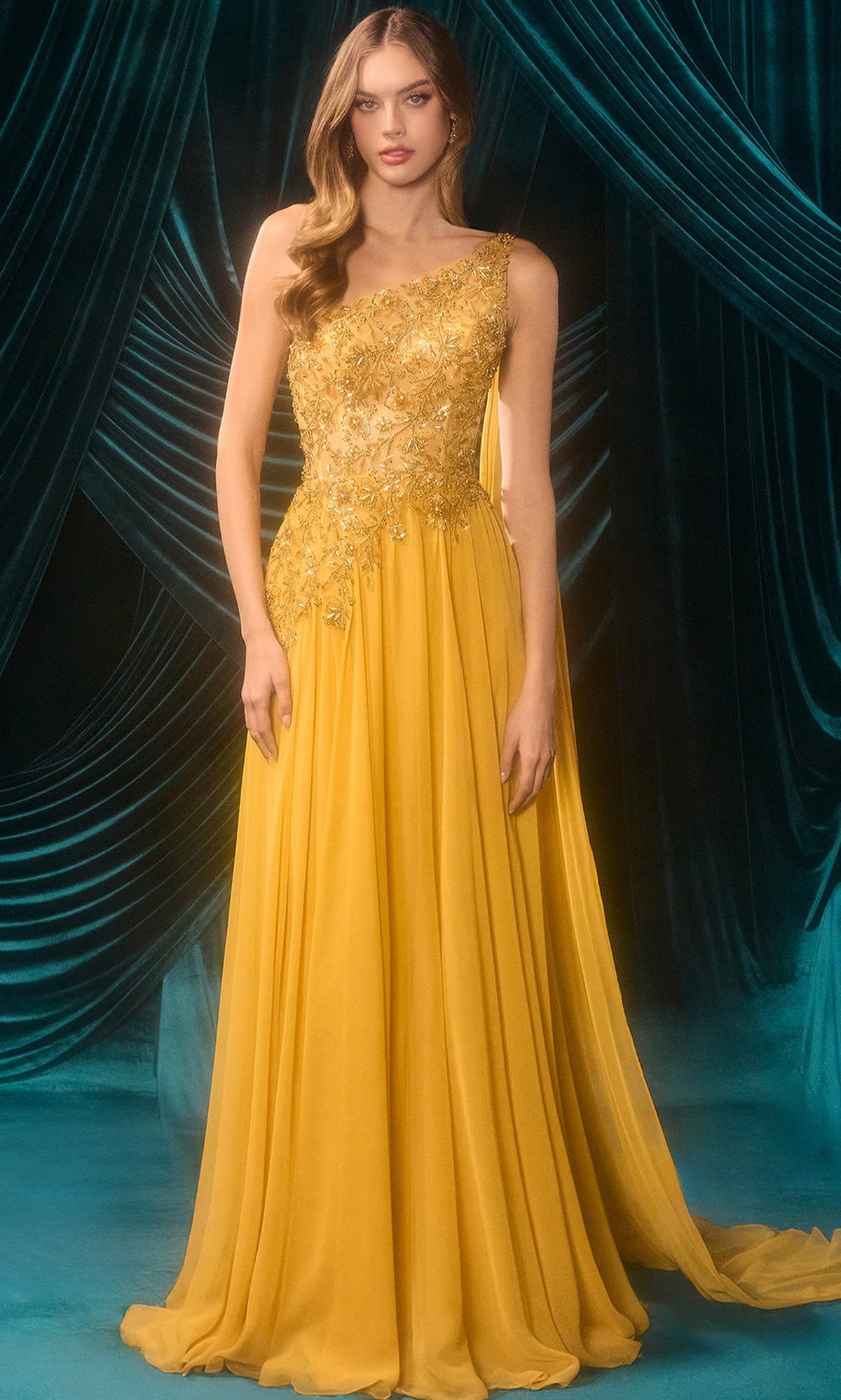 Andrea and Leo A1495 - Beaded One-Shoulder Evening Gown