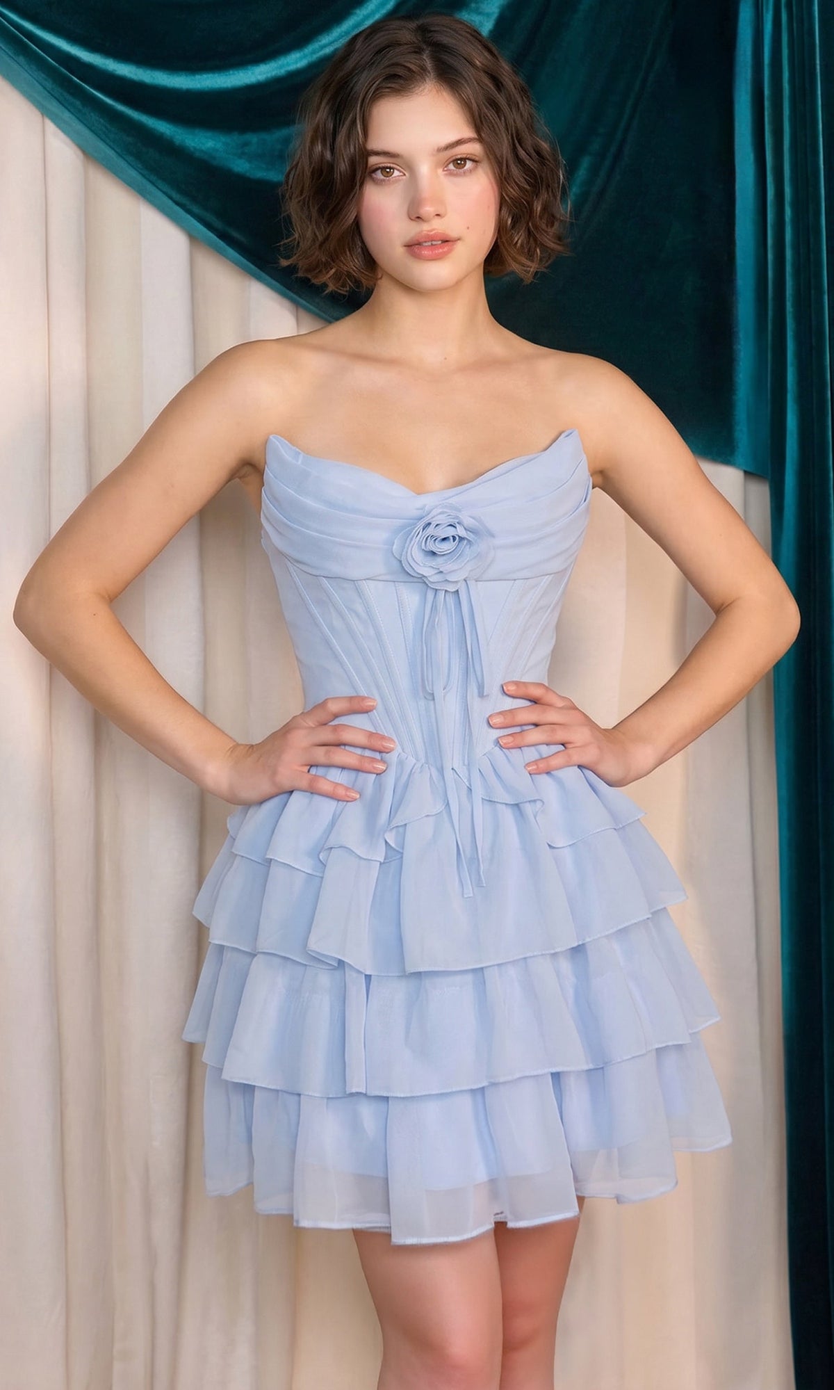 Andrea and Leo A1521 Rosette Accent Tiered Cocktail Dress