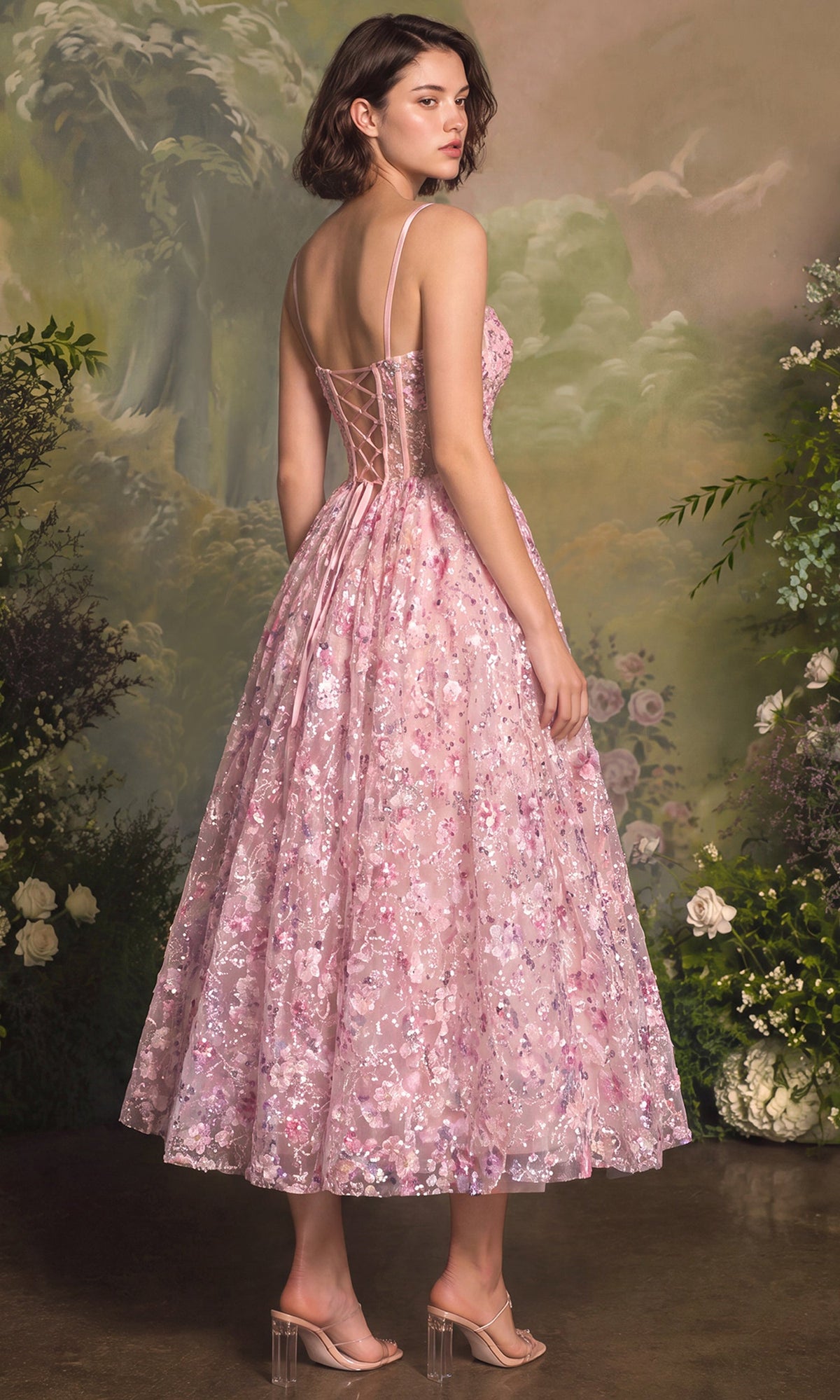 Andrea and Leo A1523 Floral Corset Tea-Length Dress