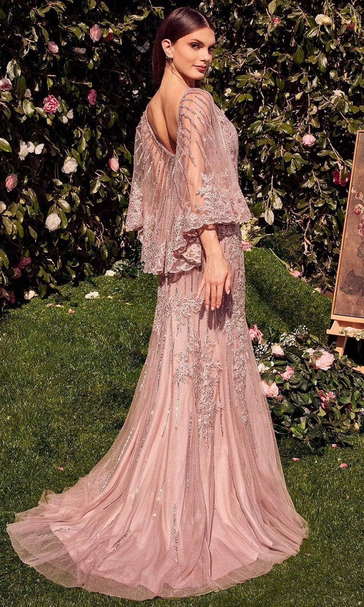 Andrea and Leo MA105 - Cape Sleeve Evening Gown