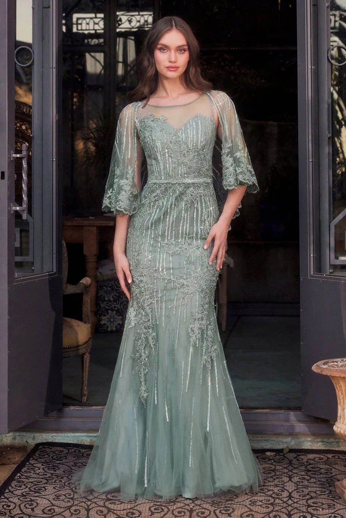Andrea and Leo MA105 - Cape Sleeve Evening Gown