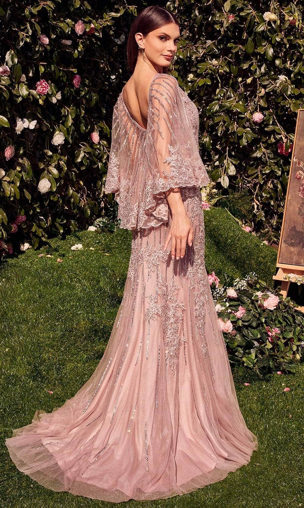 Andrea and Leo MA105 - Cape Sleeve Evening Gown - detail view