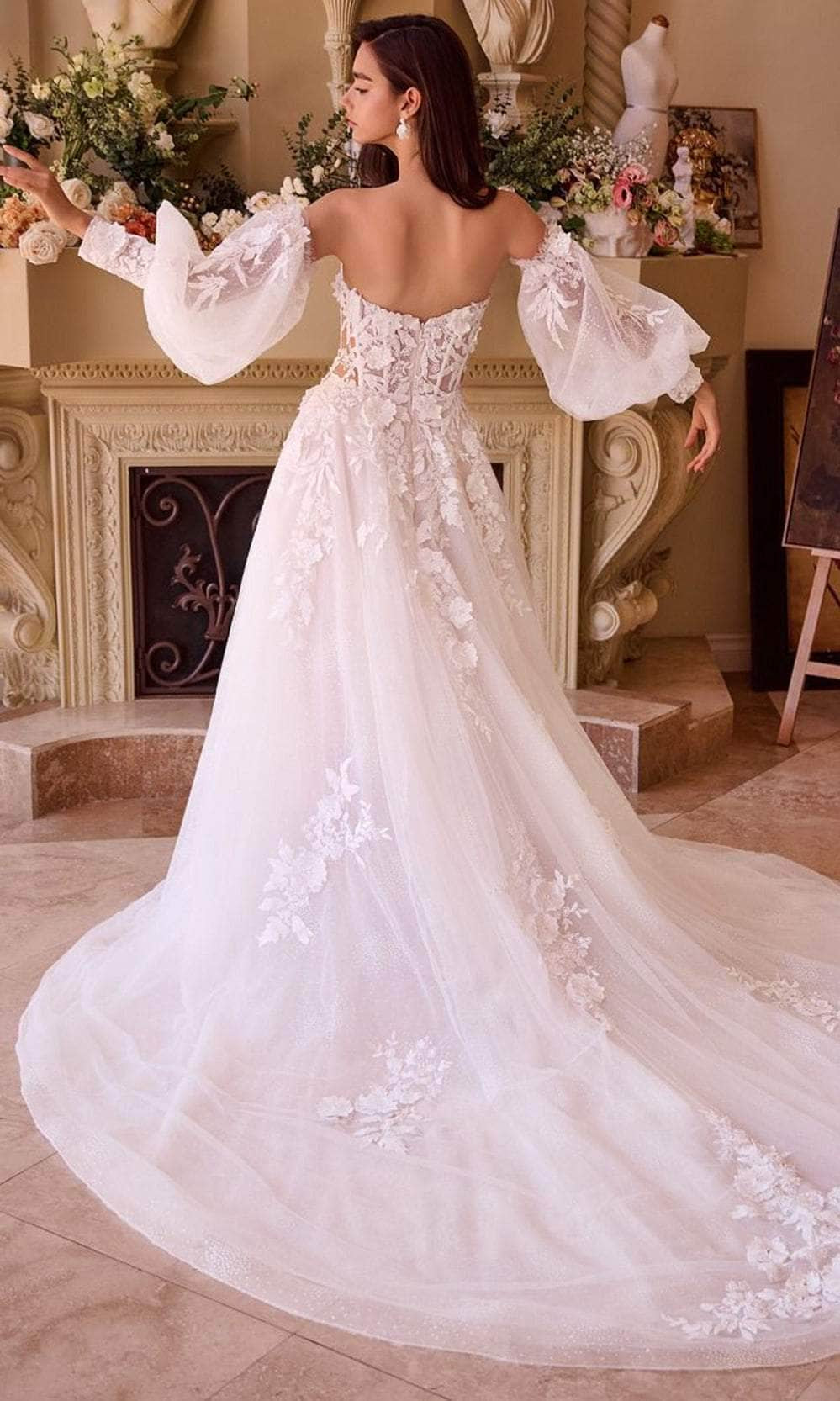 Andrea and Leo WL018 - Puff Sleeve Applique Bridal Gown - back view