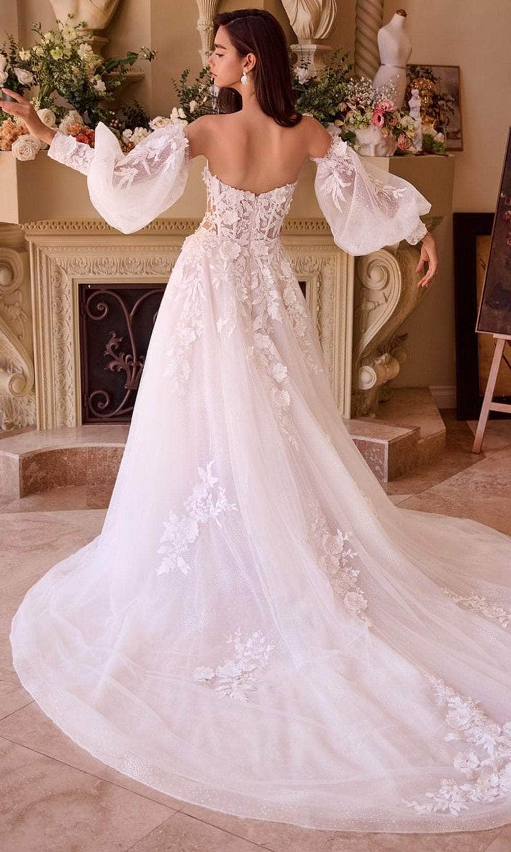 Andrea and Leo WL018 - Puff Sleeve Applique Bridal Gown - back view