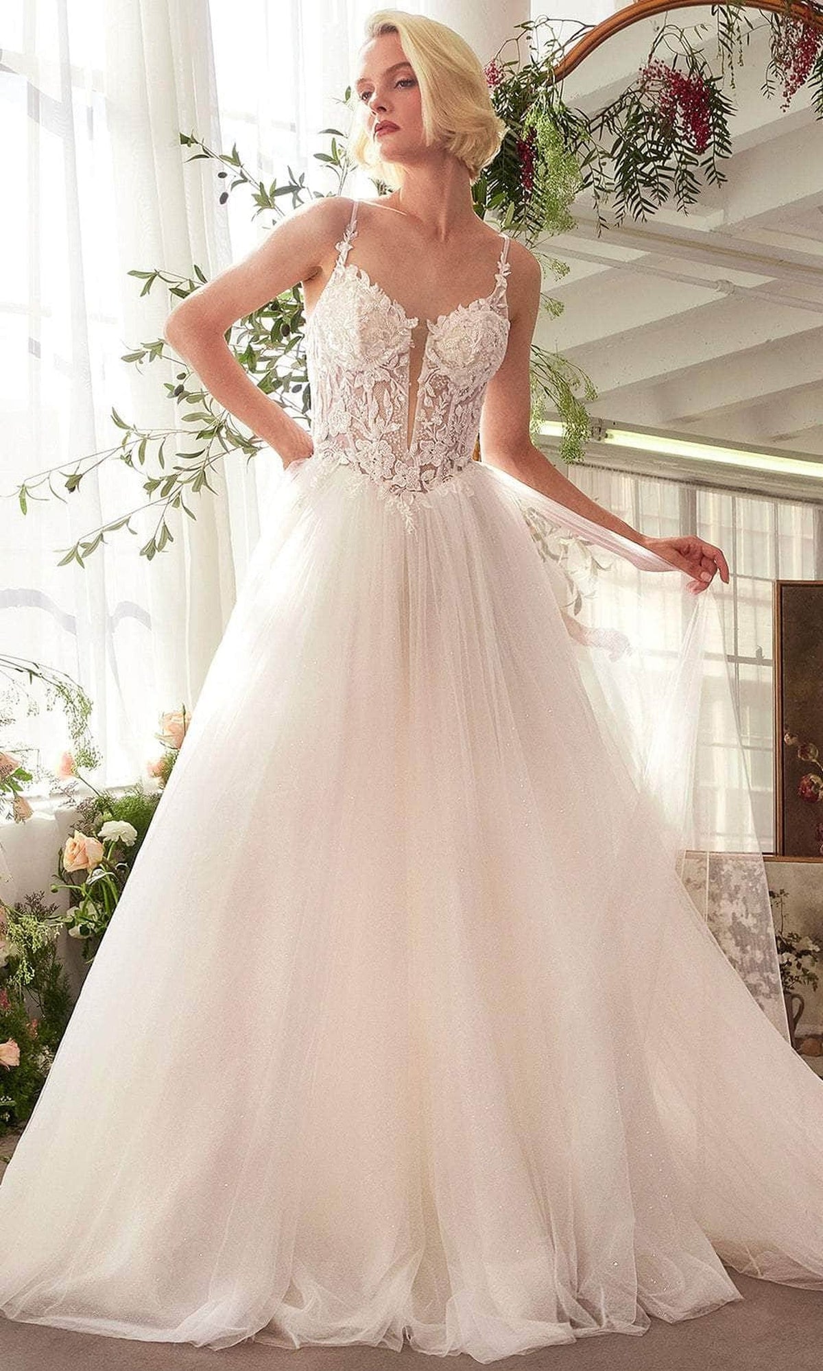 Andrea and Leo WL029 - Floral Lace Applique Deep V-Neck Bridal Gown