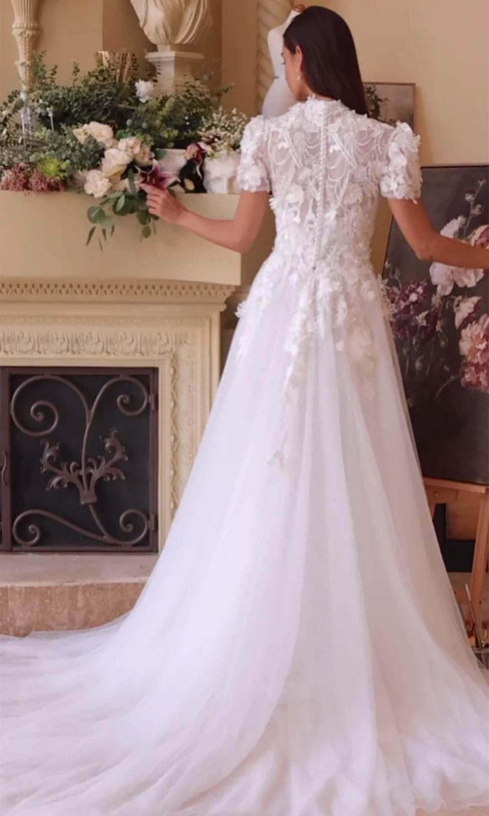 Andrea and Leo WL040 - High Neck Applique Bridal Gown - back view