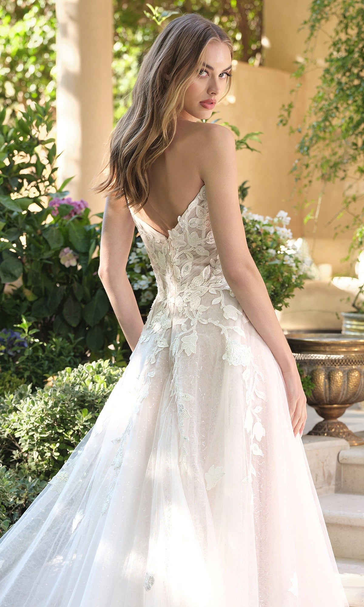 Andrea and Leo WL070 - Illusion Plunge Floral Wedding Dress