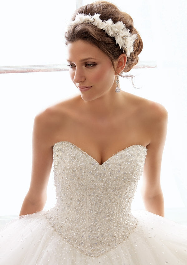 Sparkling Crystal Beading on Tulle Morilee Bridal Wedding Dress by Morilee