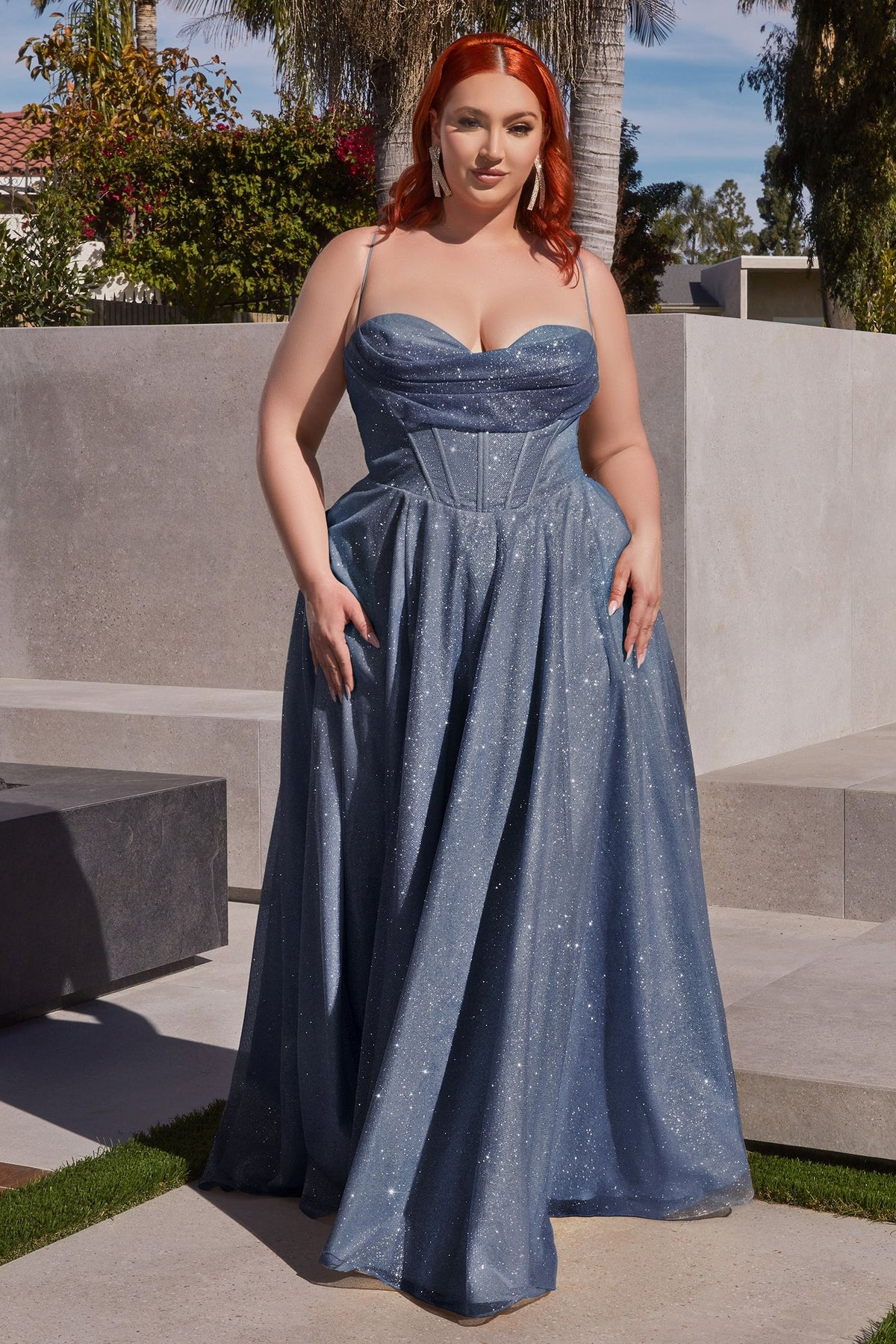 Ladivine CD252C - Cowl Neck Glitter Evening Gown