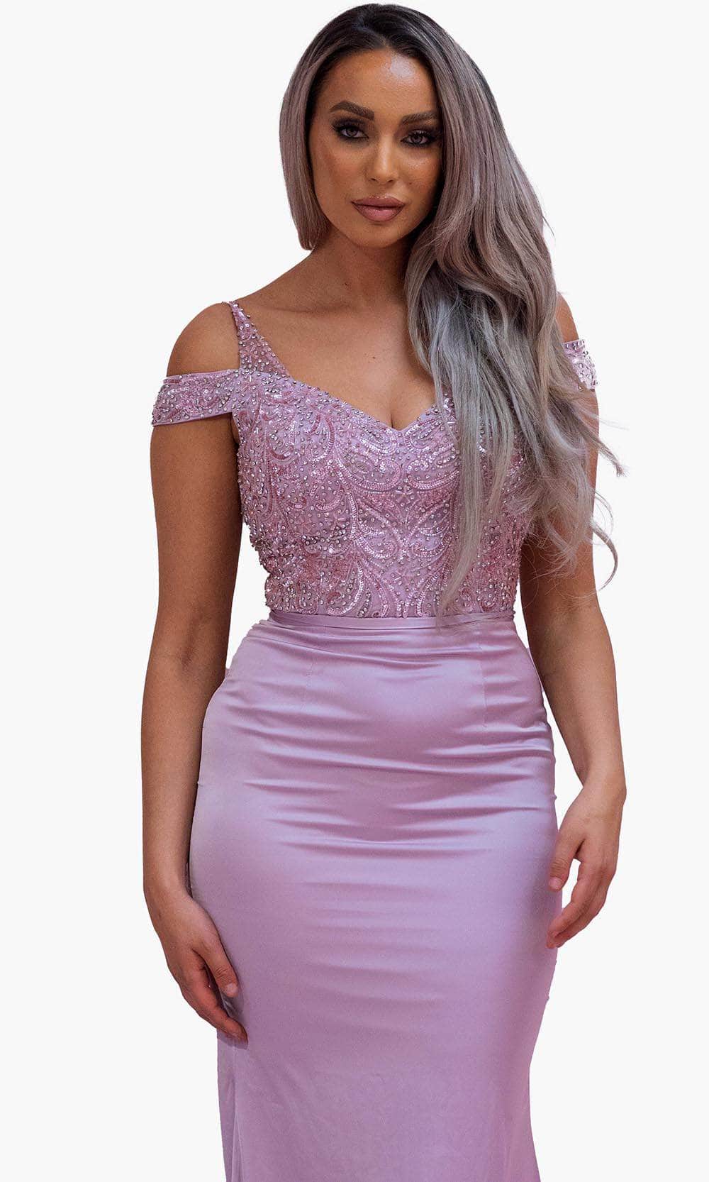 Chic and Holland BM1821 - Cold Shoulder Formal Dress - detail view