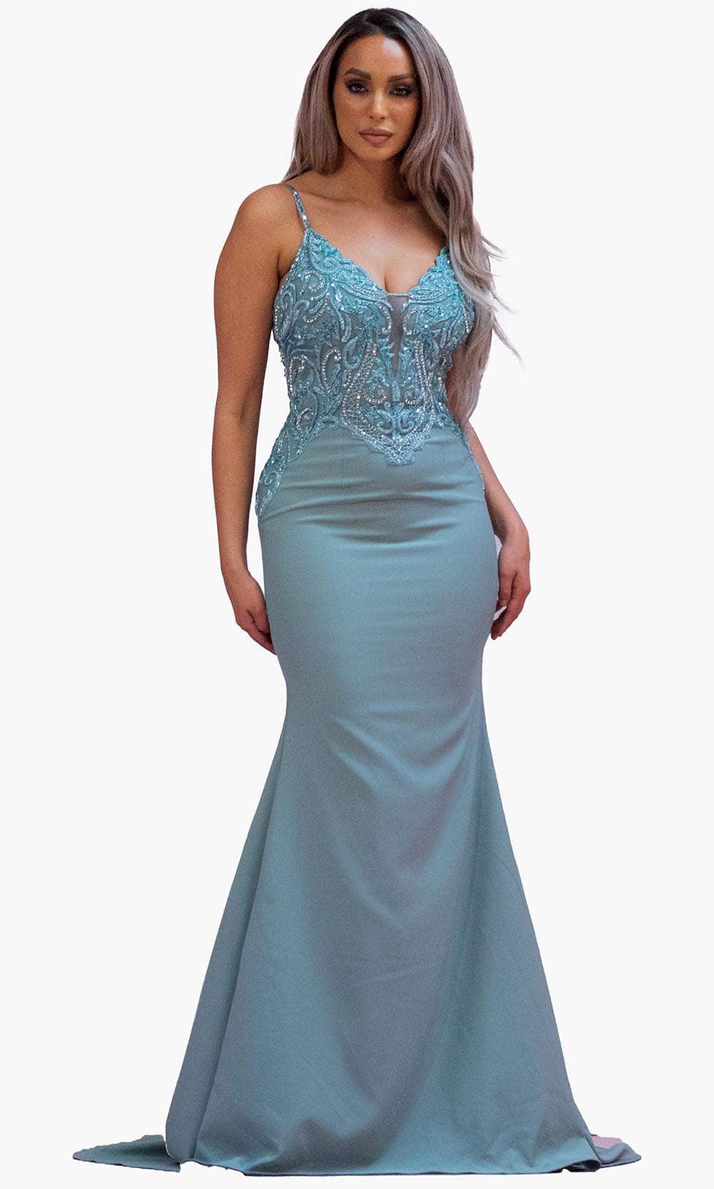 Chic and Holland BM1848 - Plunged V-Neck Evening Dress - Silhouette Dresses