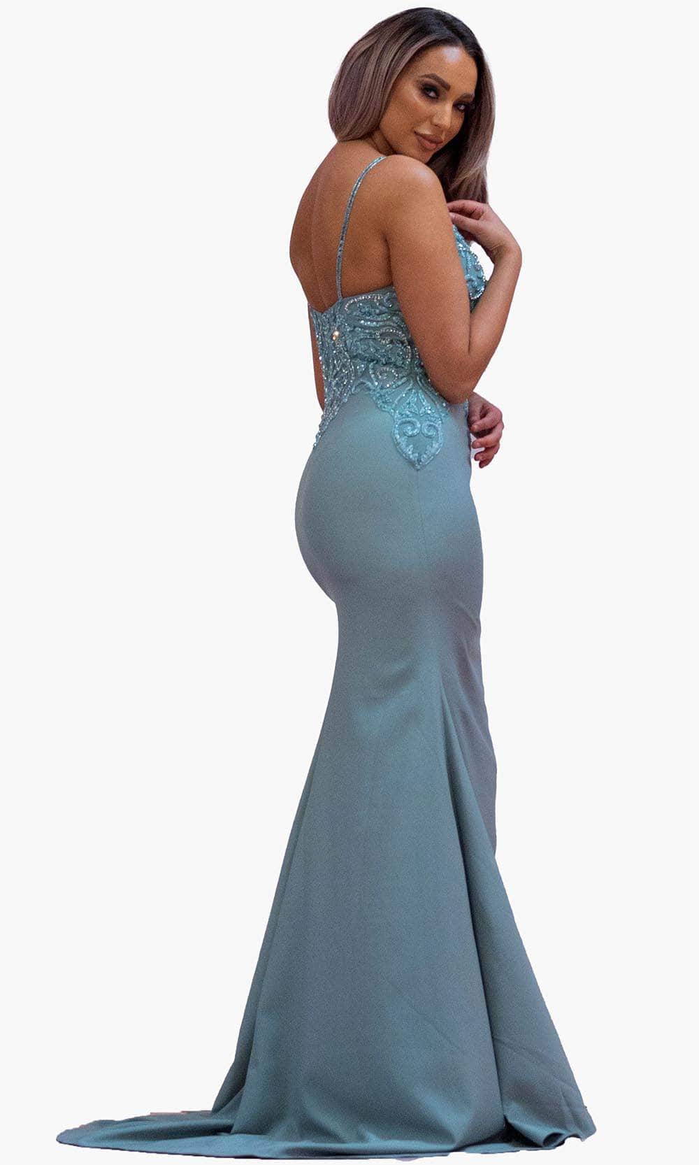 Chic and Holland BM1848 - Plunged V-Neck Evening Dress - back view