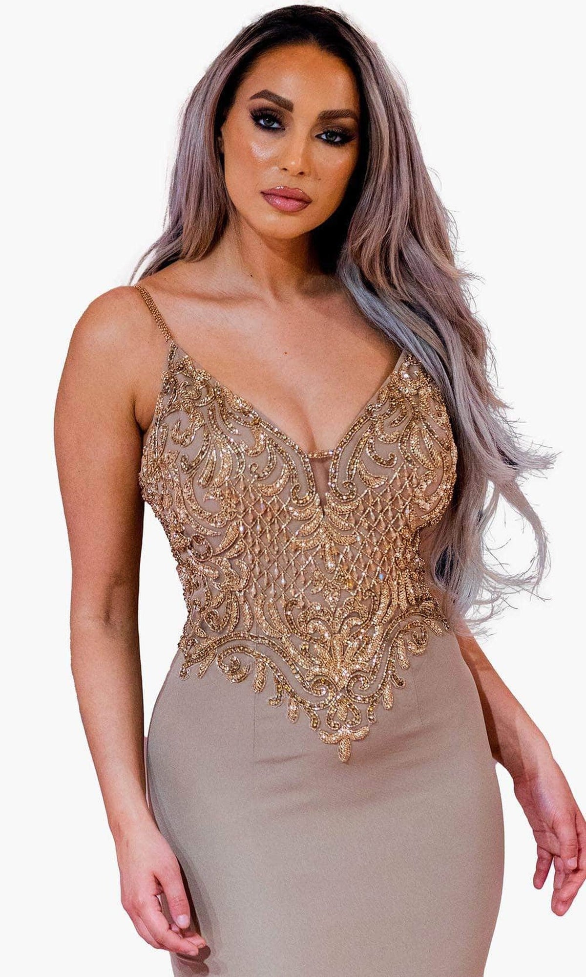 Chic and Holland BM1854 - Beaded Sleeveless Evening Dress