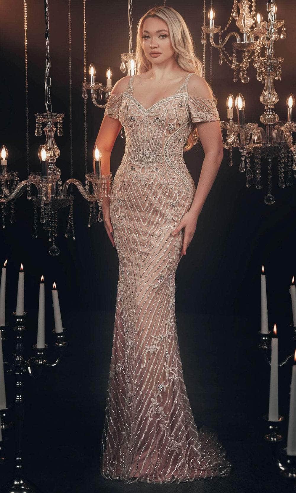 Chic and Holland HF110111 - Bead Embroidered Evening Gown - Silhouette Dresses