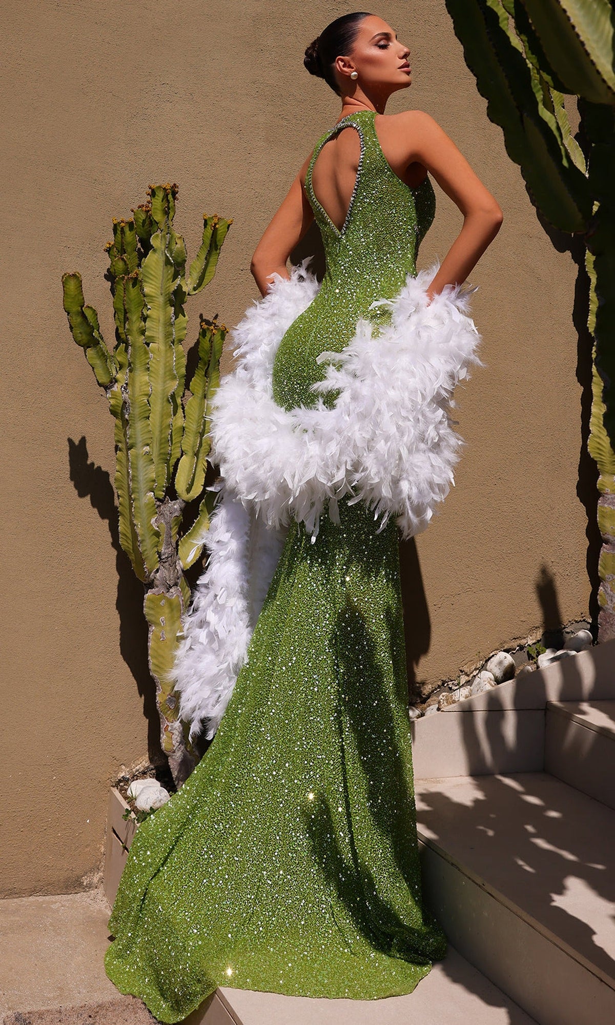 Chic and Holland HF110520 - Glitter Halter Neck Gown with Cutouts