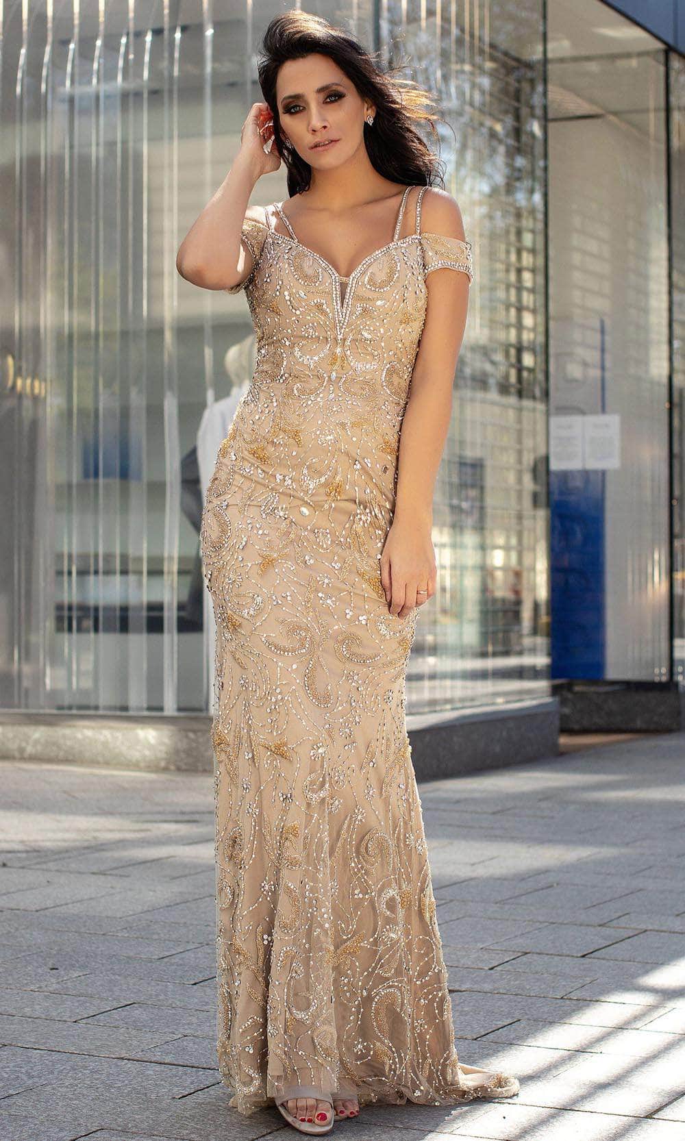 Chic and Holland HF1486 - Beaded Dual Straps Evening Gown - Silhouette Dresses