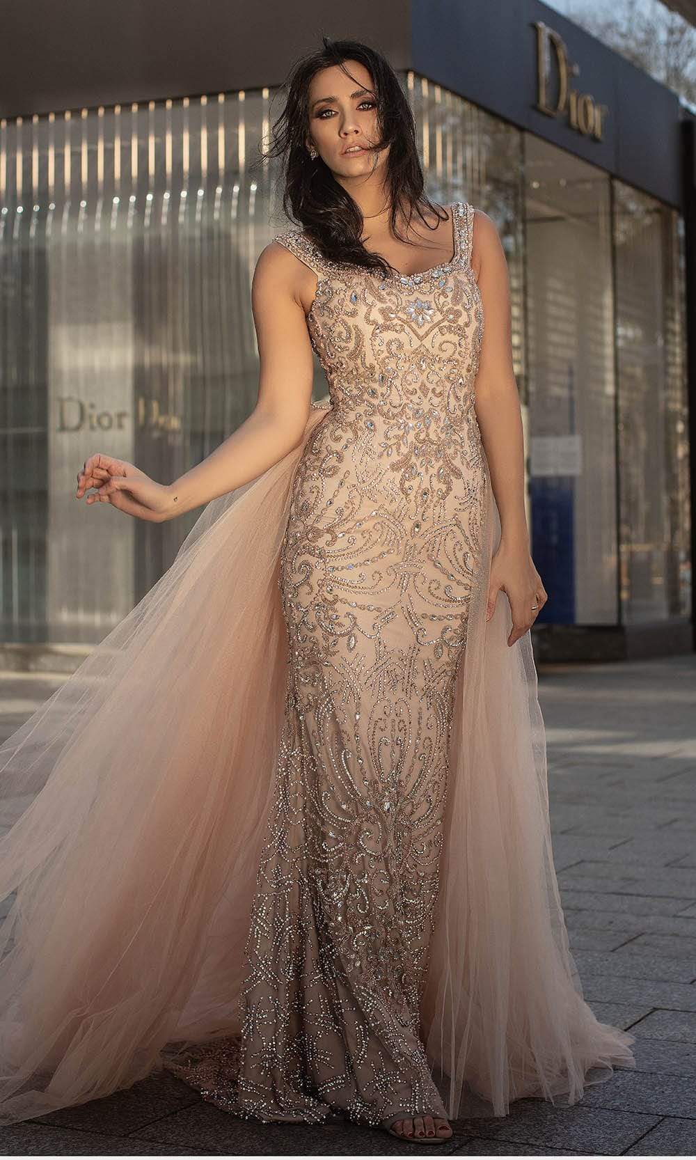 Chic and Holland - HF1576 Embellished Sheath Dress with Overskirt - Silhouette Dresses