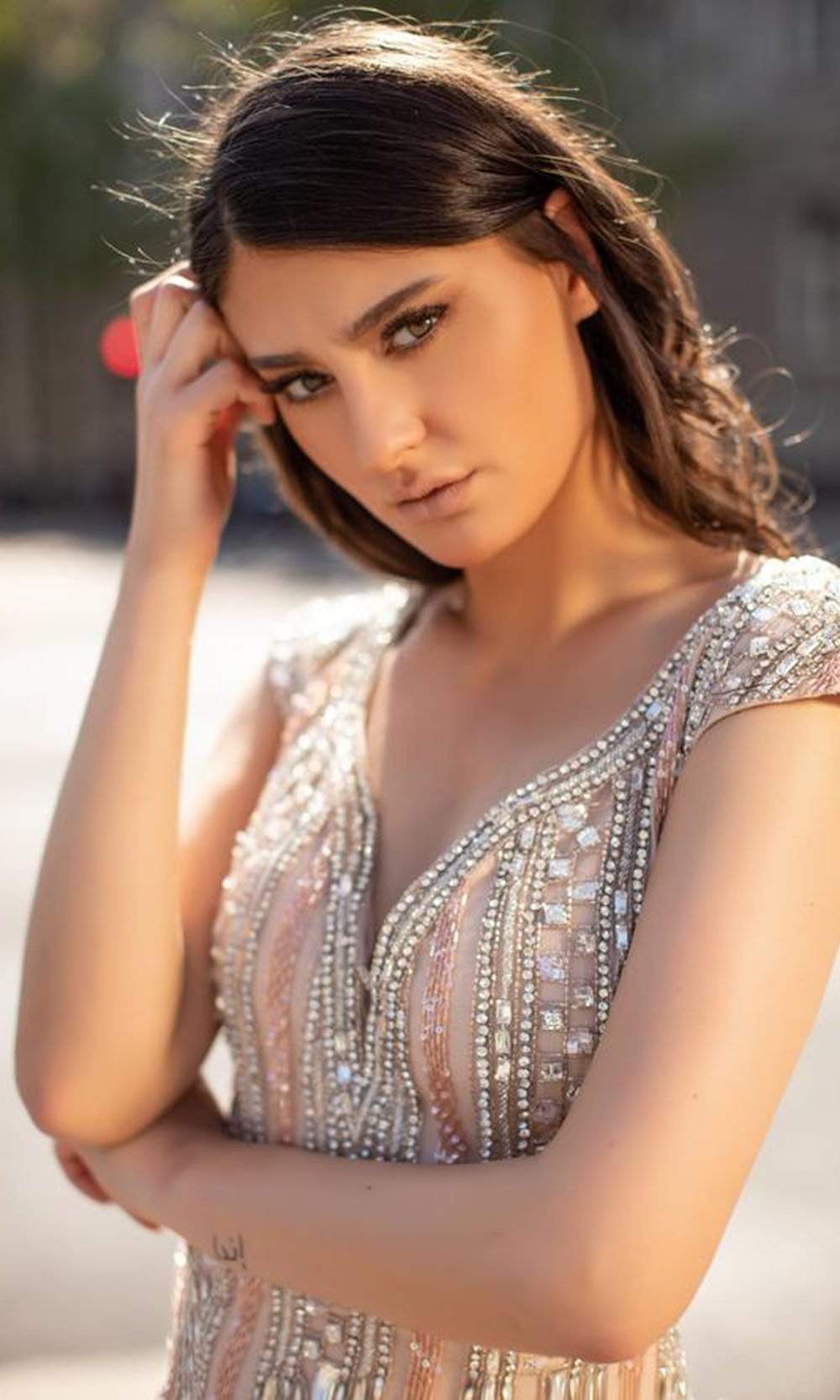 Chic and Holland - HF1600 V-Neck Beaded Long Modest Prom Dress - detail view