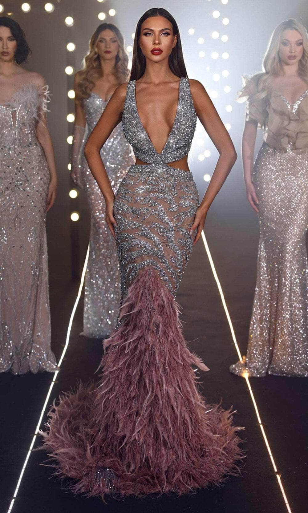 Chic and Holland ZRH440005 - Feather Flare Evening Gown - Silhouette Dresses