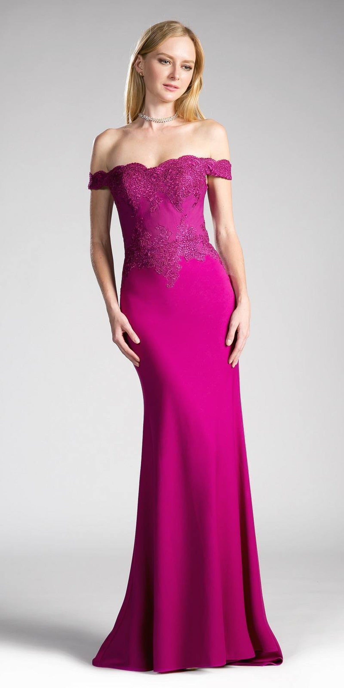 Cinderella Divine - CF158 Off Shoulder Stretch Crepe Satin Gown