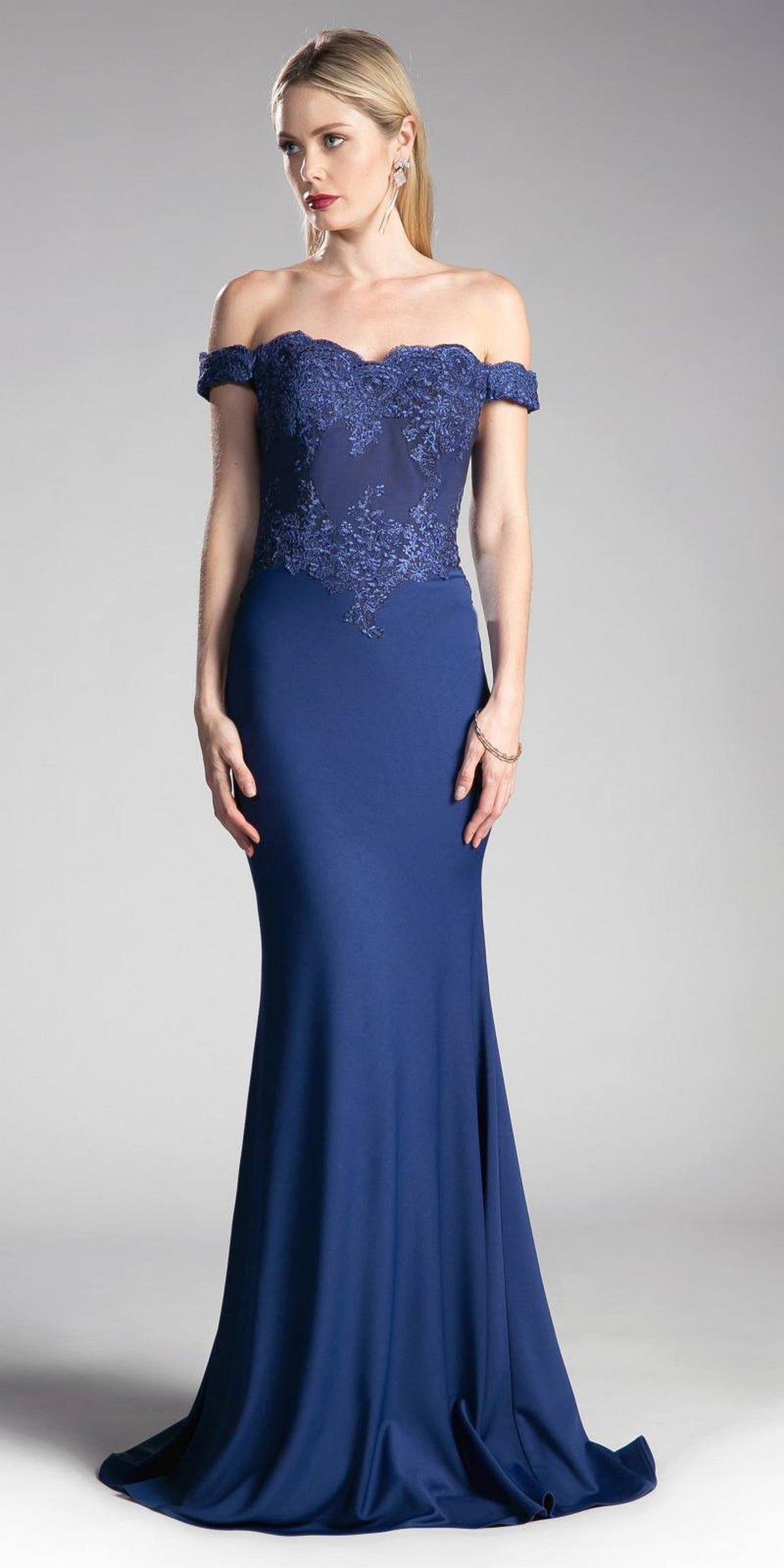 Cinderella Divine - CF158 Off Shoulder Stretch Crepe Satin Gown