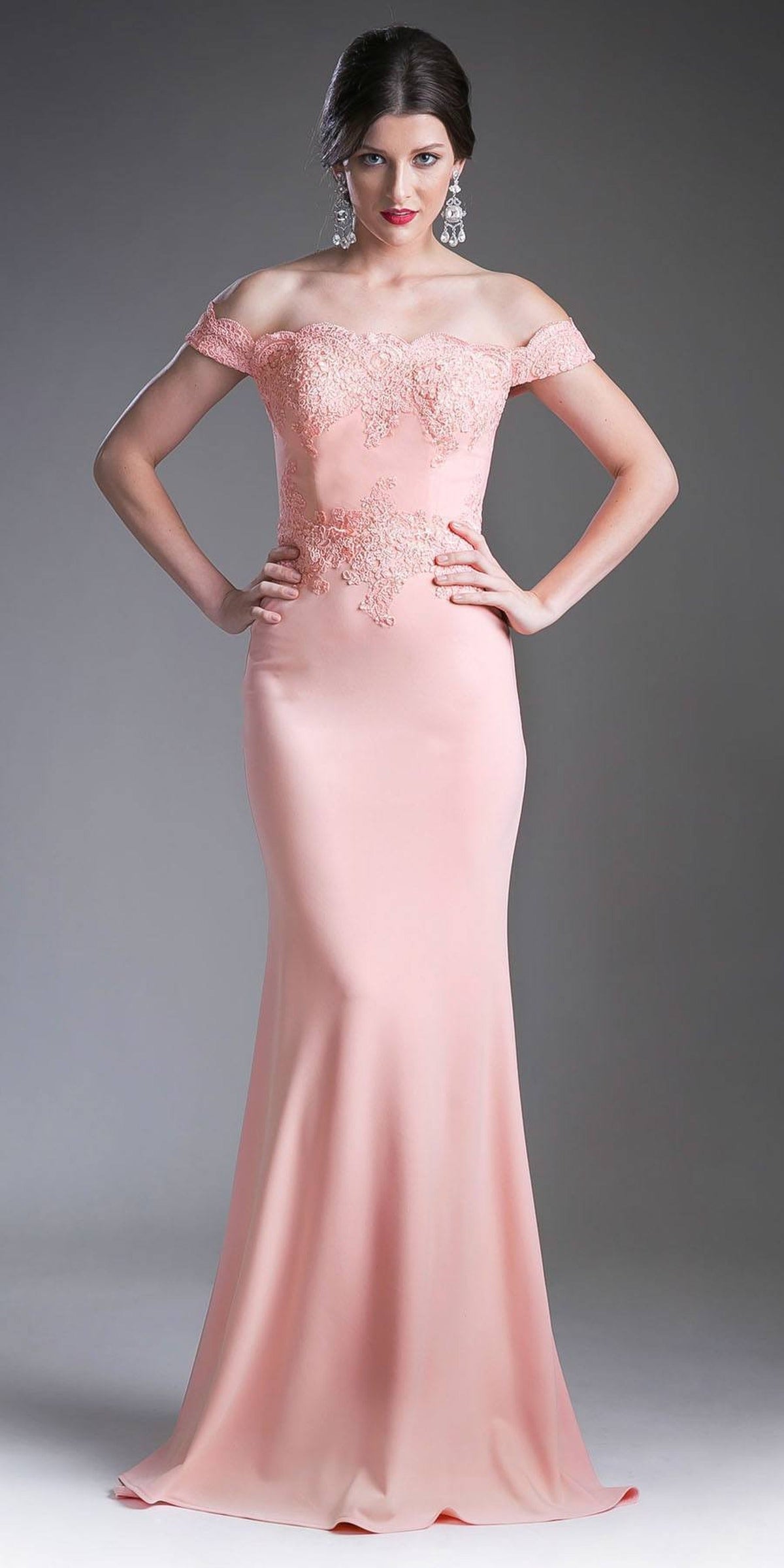 Cinderella Divine - CF158 Off Shoulder Stretch Crepe Satin Gown