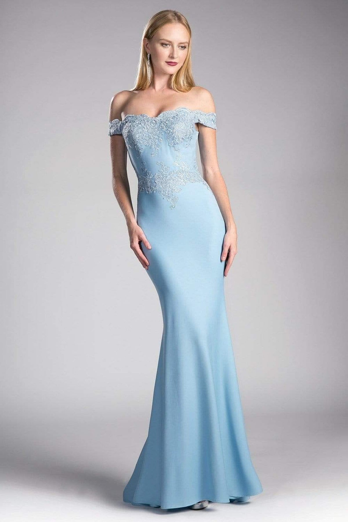 Cinderella Divine - CF158 Off Shoulder Stretch Crepe Satin Gown