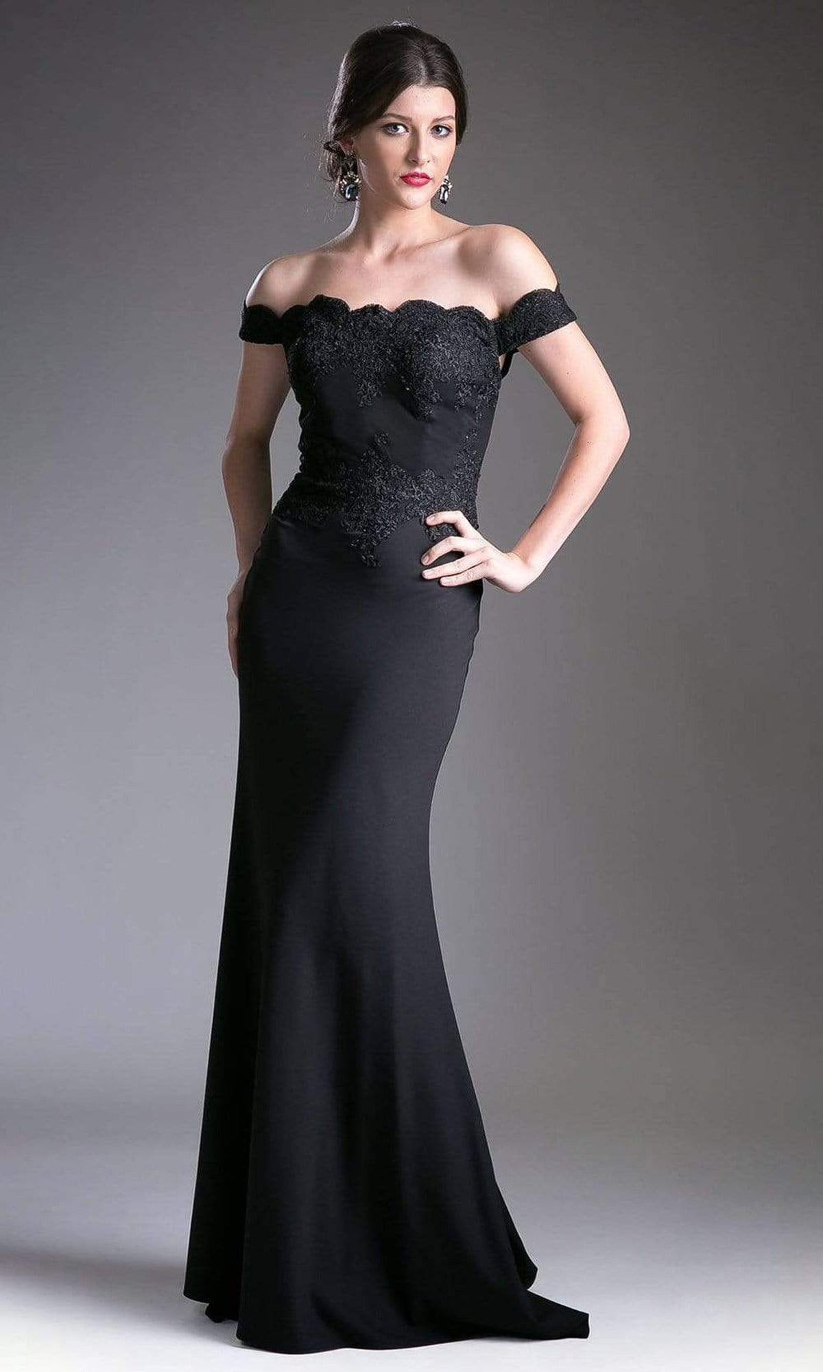 Cinderella Divine - CF158 Off Shoulder Stretch Crepe Satin Gown
