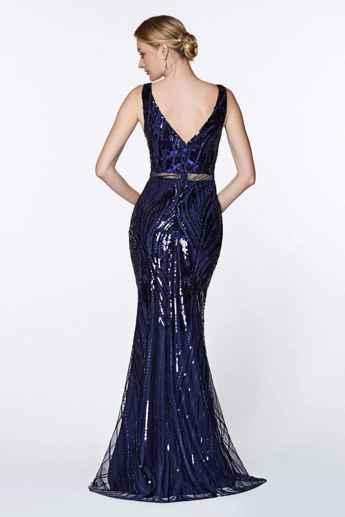 Cinderella Divine - CH552 Sequined Deep V-neck Trumpet Dress