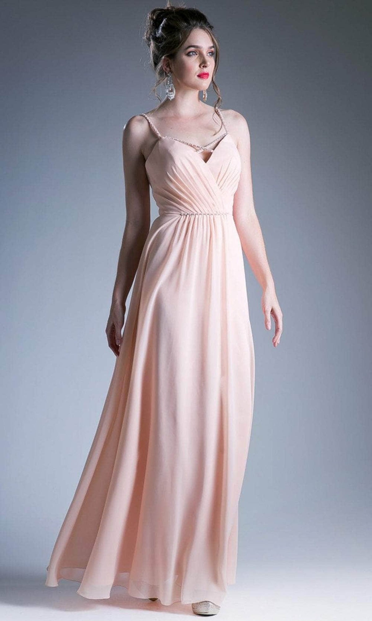 Cinderella Divine 1010 - Crisscross Neck Ruch Bod Chiffon Gown