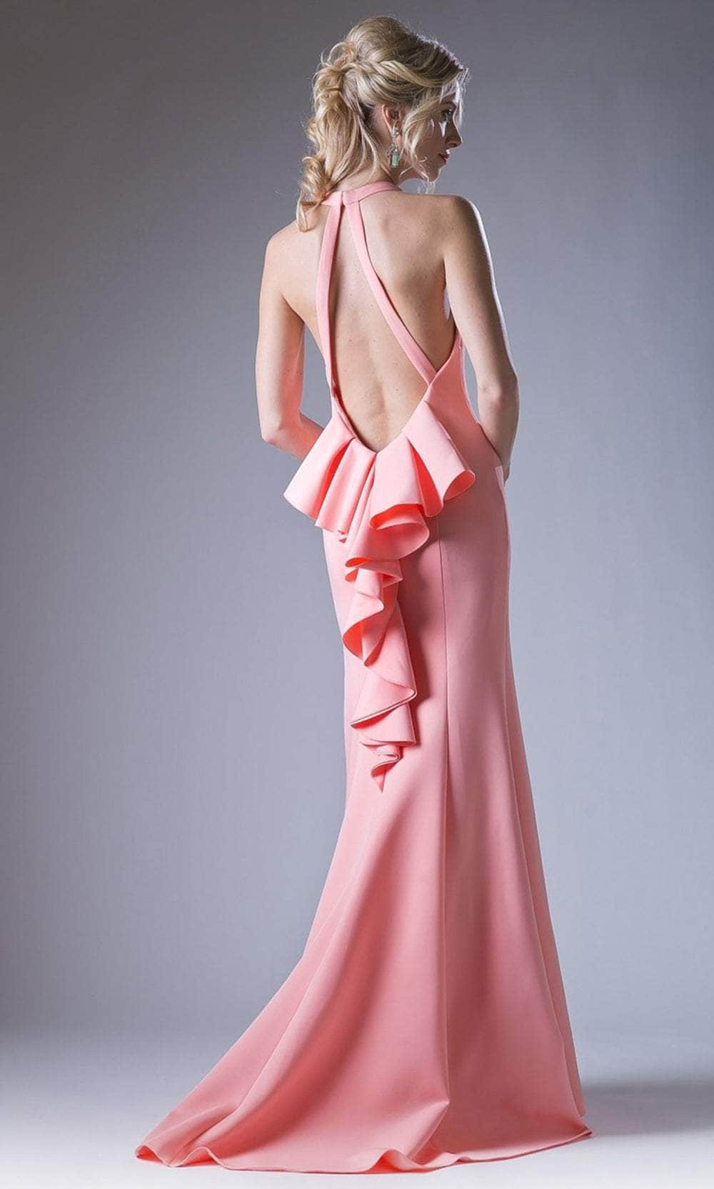 Cinderella Divine 11661 - Ruffled Back Trumpet Halter Gown - back view