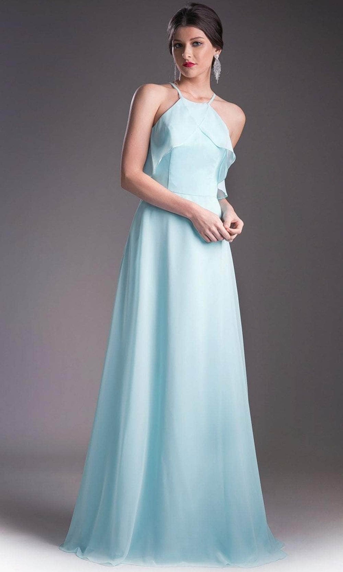 Cinderella Divine 13032 - Simple Thin Strapped Halter Dress