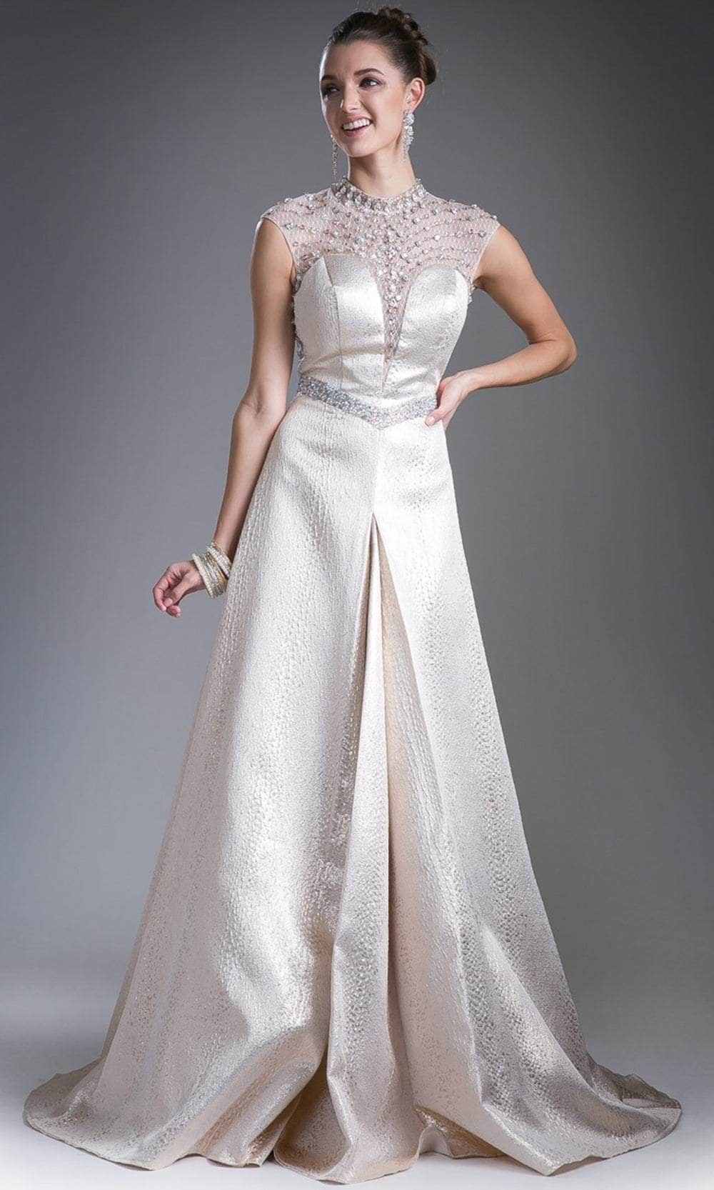 Cinderella Divine 13557 - Illusion High Neck A-Line Gown - designer prom dress at Silhouette Dresses