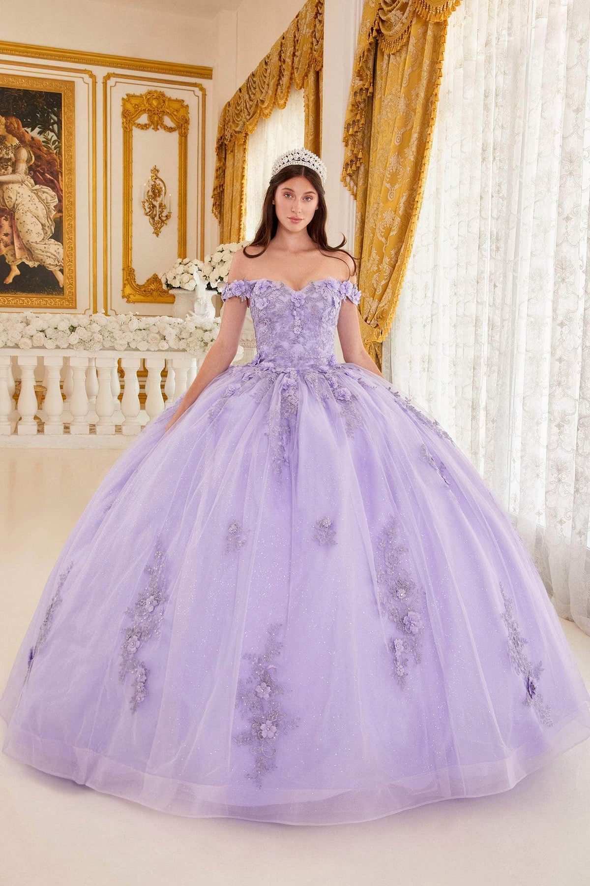 Cinderella Divine 15702 - Ballgown with Delicate Floral Appliques - Silhouette Dresses