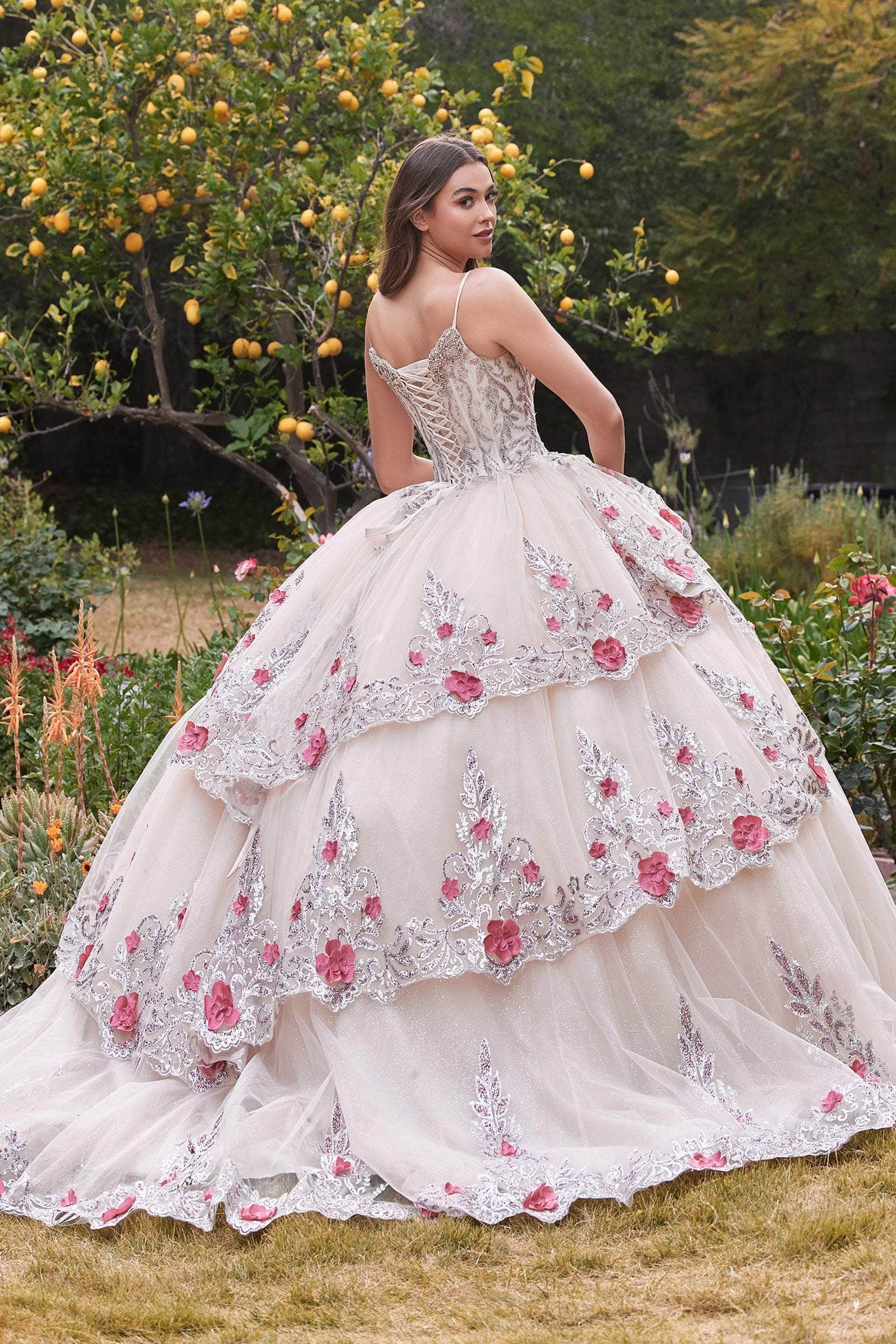 Cinderella Divine 15703 - Sleeveless Floral Detailed Ballgown - view 5