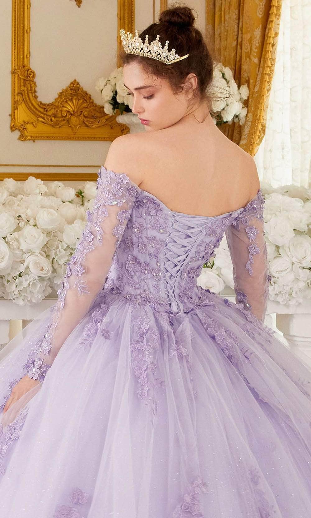 Cinderella Divine 15706 - Off-Shoulder Ballgown with Long Sleeves - view 4