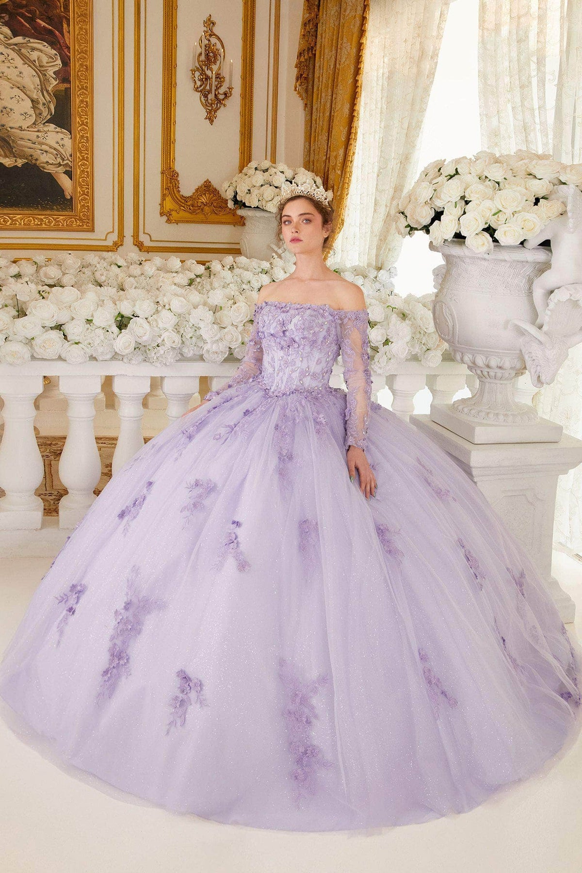 Cinderella Divine 15706 - Off-Shoulder Ballgown with Long Sleeves - view 5