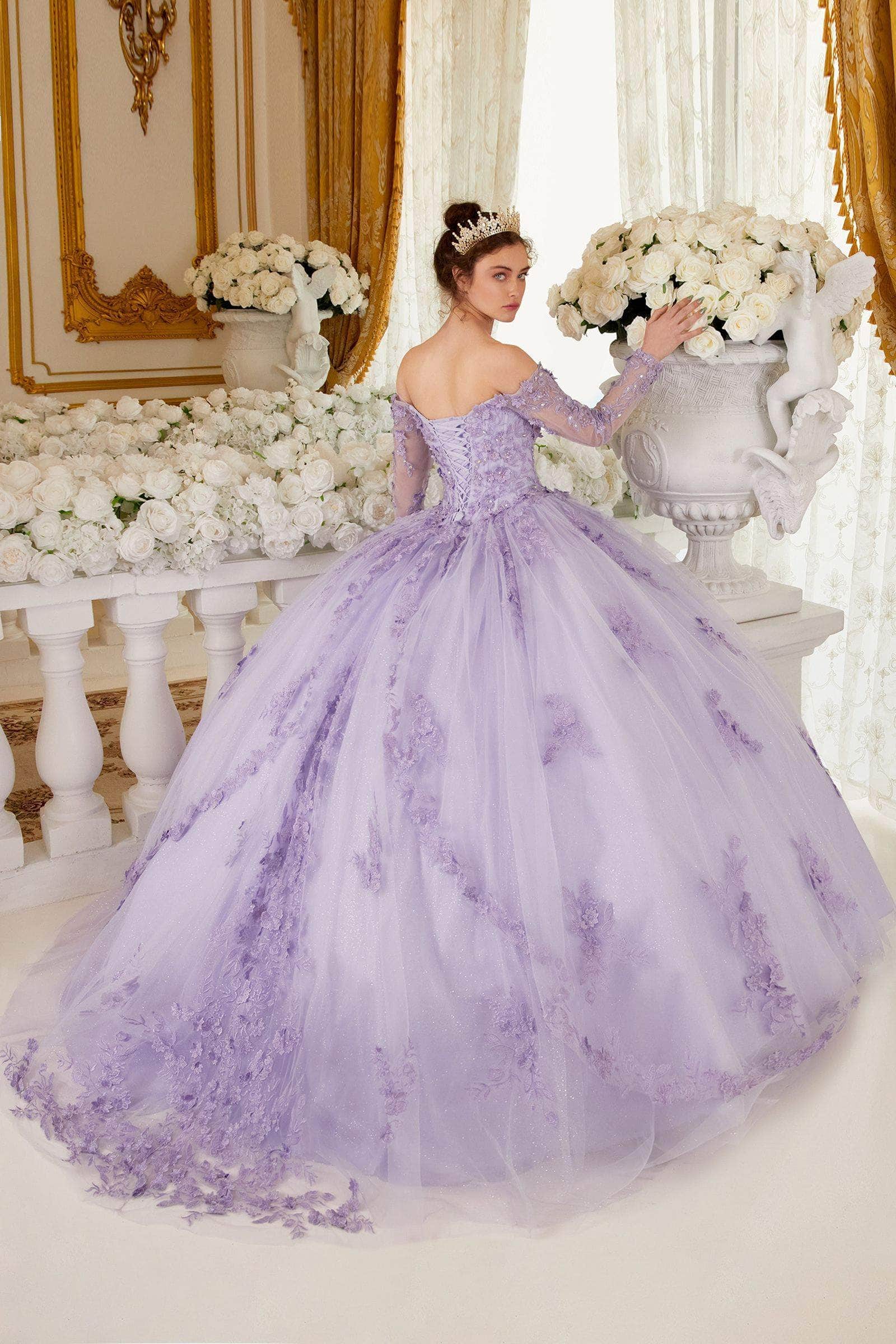 Cinderella Divine 15706 - Off-Shoulder Ballgown with Long Sleeves - view 6