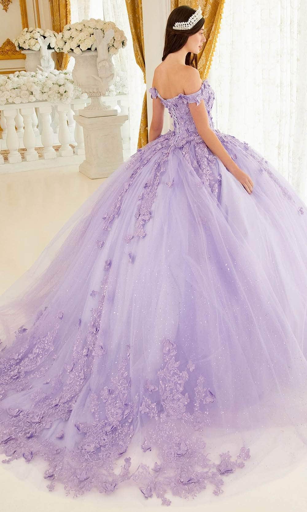 Cinderella Divine 15709 - Off-Shoulder Ballgown with Beaded Detailing - back view