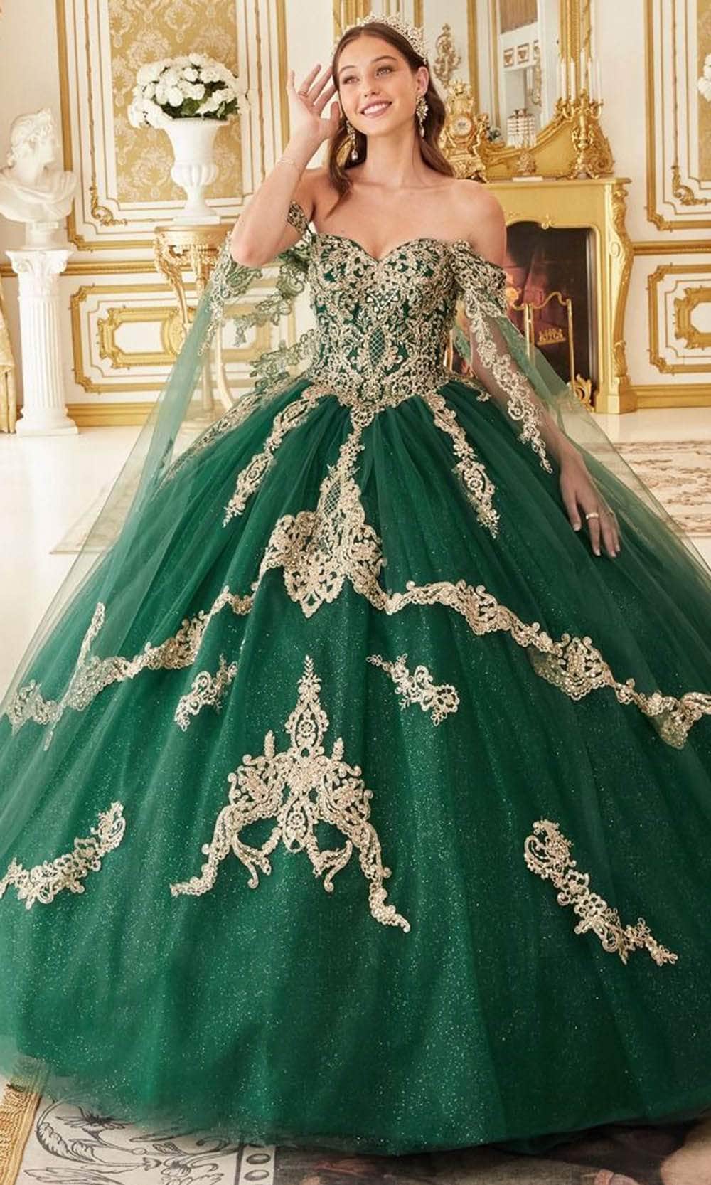 Cinderella Divine 15711 - Off-Shoulder Ballgown with Lace Applique Details - back view