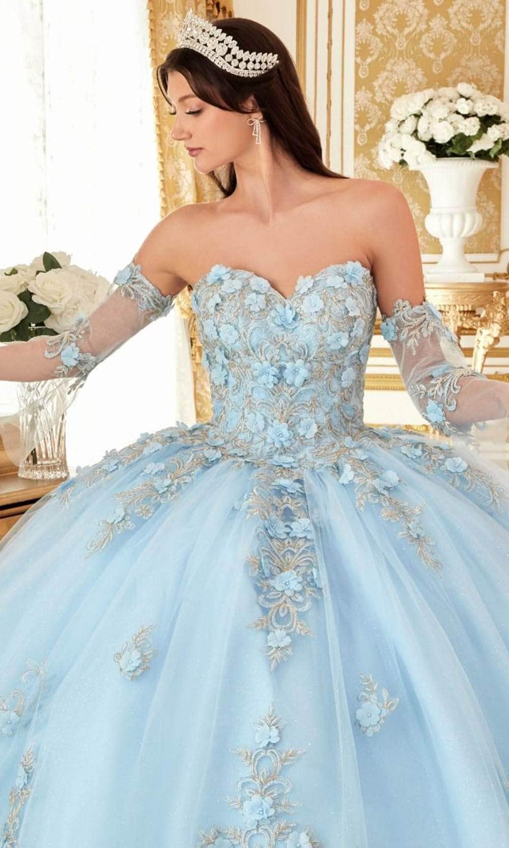 Cinderella Divine 15714 - Floral Applique Strapless Ballgown - view 4