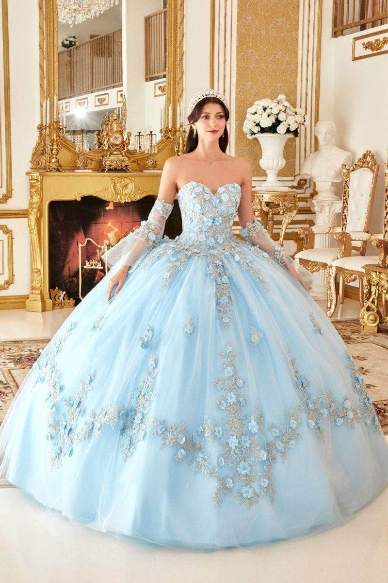 Cinderella Divine 15714 - Floral Applique Strapless Ballgown - view 6