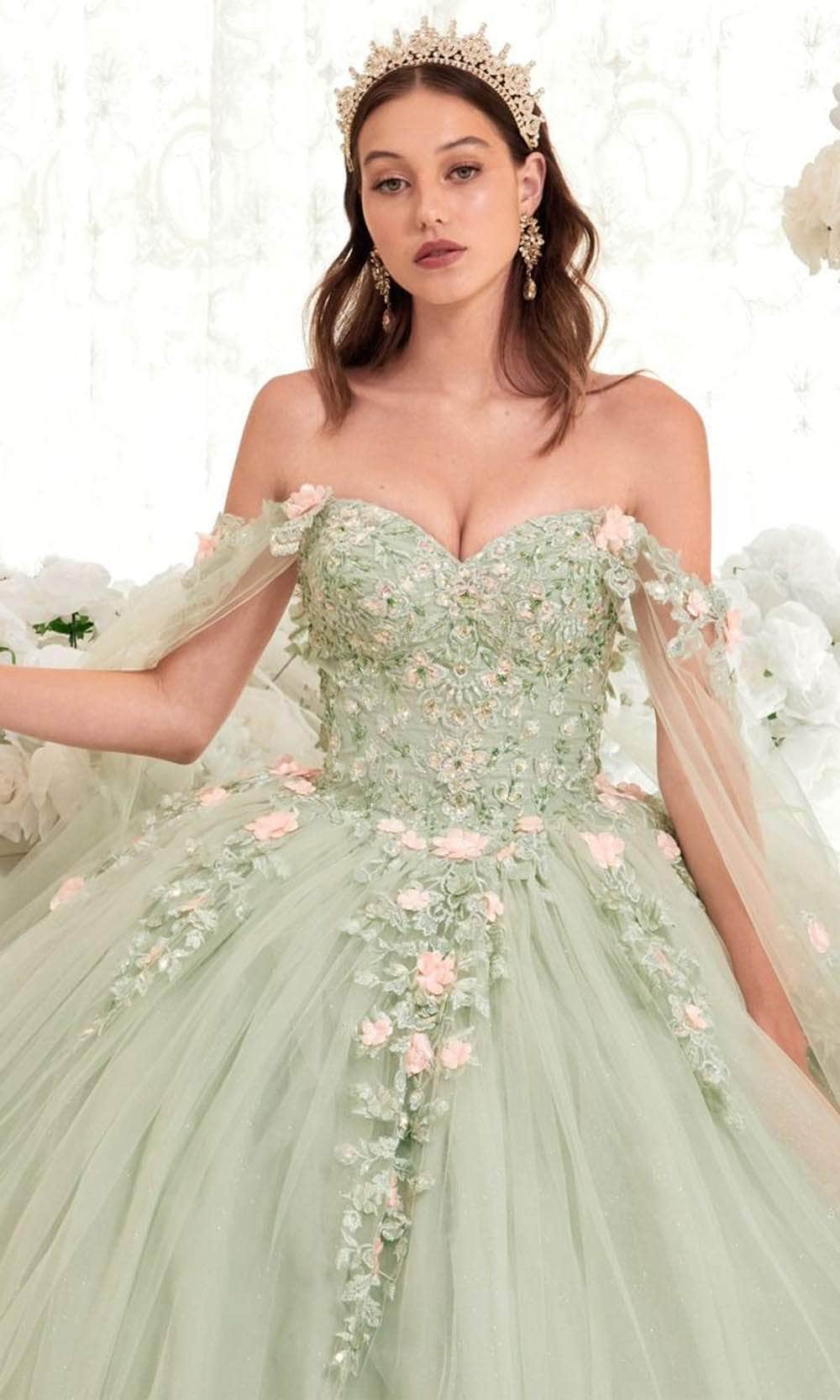 Cinderella Divine 15716 - Floral Embellished Sweetheart Ballgown - detail view