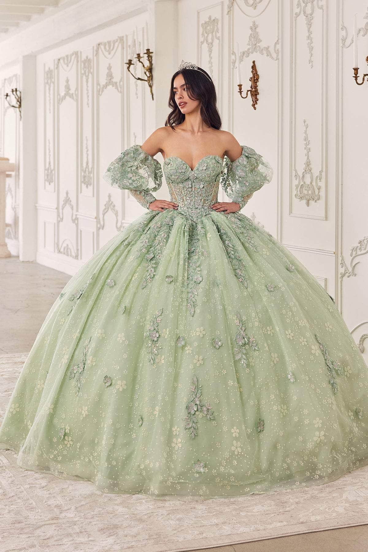 Cinderella Divine 15722 - Ballgown with Statement Puff Sleeves - view 5