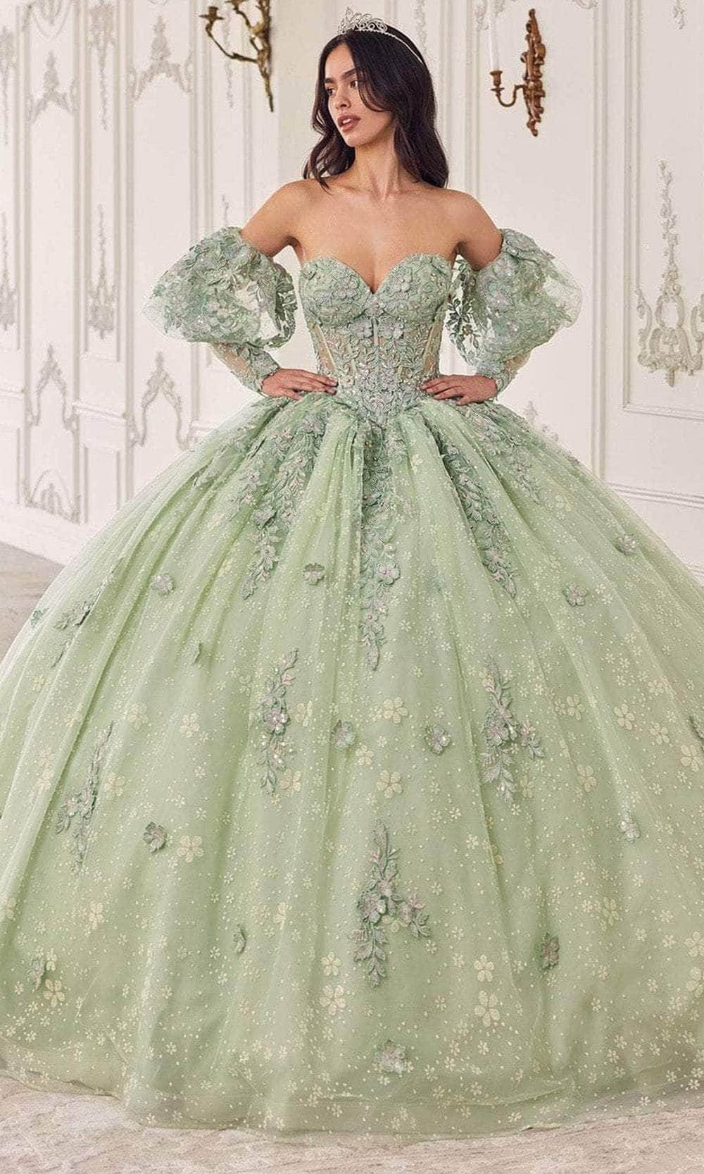 Cinderella Divine 15722 - Ballgown with Statement Puff Sleeves - back view