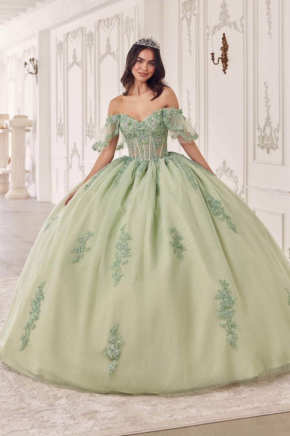 Cinderella Divine 15725 - Off Shoulder Beaded Ballgown