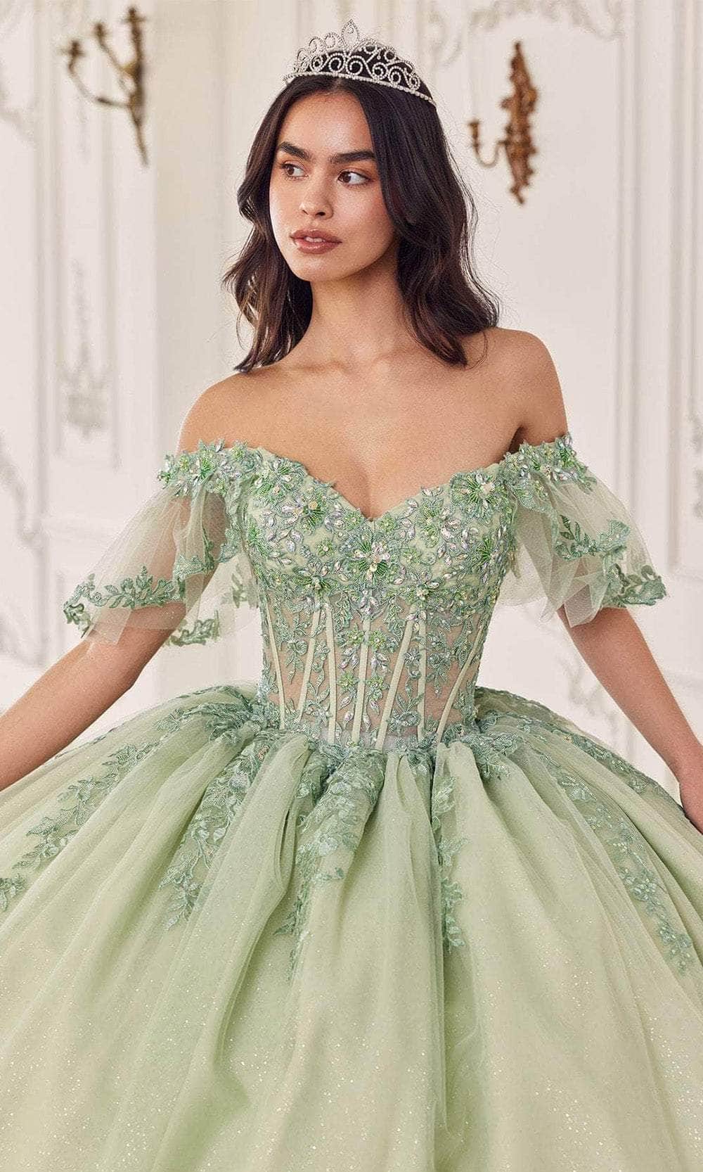 Cinderella Divine 15725 - Off Shoulder Beaded Ballgown - detail view