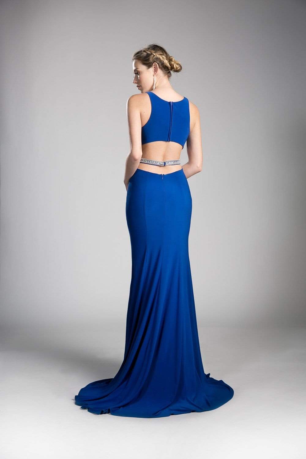 Cinderella Divine - 62806 Peaked Illusion Paneled Cutout Long Gown - view 4
