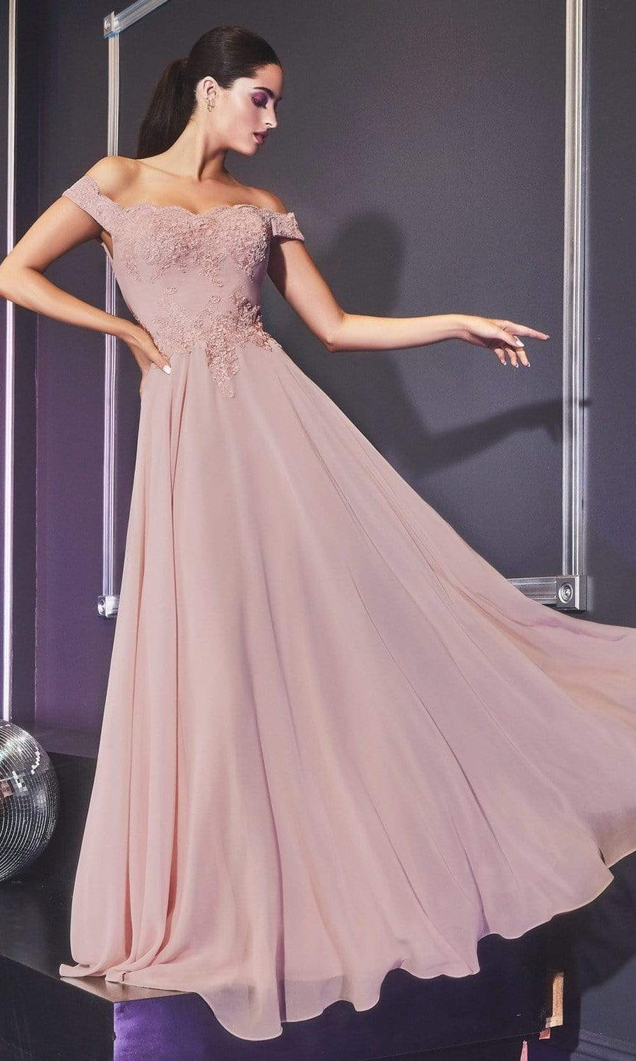 Cinderella Divine - 7258 Flowy Chiffon Lace Embellished A-Line Gown - view 14