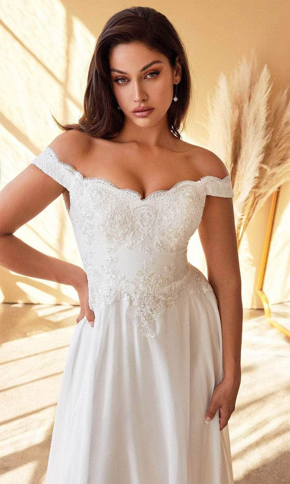 Cinderella Divine 7258W - Off Shoulder Floor Length Bridal Dress - view 4